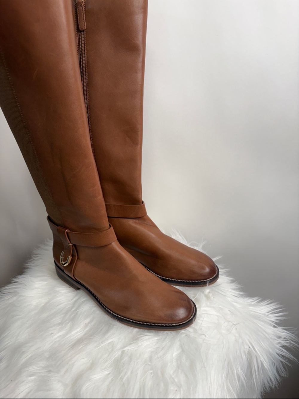 Cole Haan Tall Leather Riding Boots in Cognac